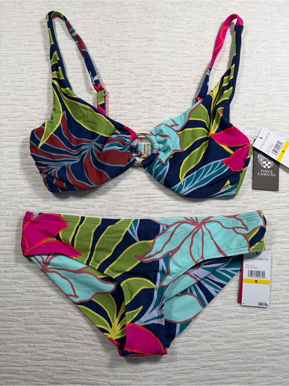Vince Camuto's printed O-ring bikini Top & Matching Bottoms NWT
